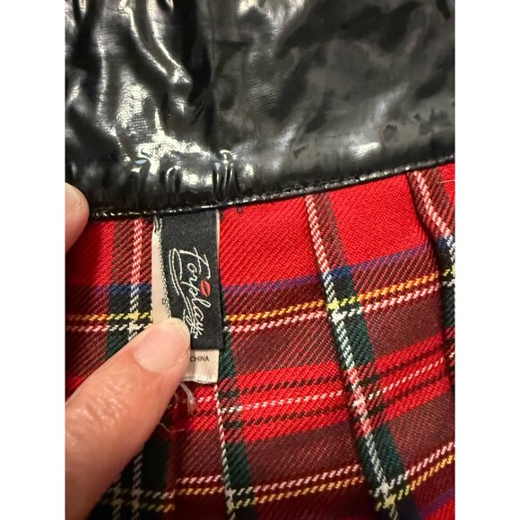 Vtg Foreplay Red Plaid Skirt & Top Set  Black Lace Cross Accents M/L Punk grunge - Picture 3 of 13